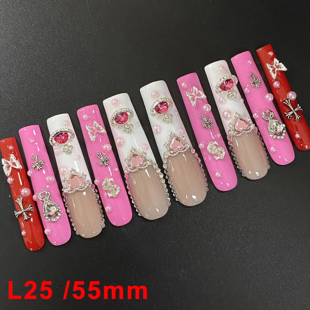 Wholesale Best Quality Durable Acrylic Handmade False Press on Nails 10PCS Luxury Long Ballerina Artificial Fingernail with Glue
