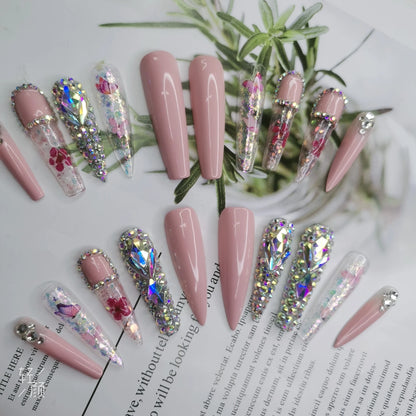 French Press on Nails Acrylic Hand Painted Designer Private Label Logo Customized Packaging Artificial Fingernails