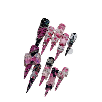5.0 Extra-long Stiletto Hand-painted Zebra-print Kt Glam Girl Wearable Nails, High-end Personalized European/american Style,