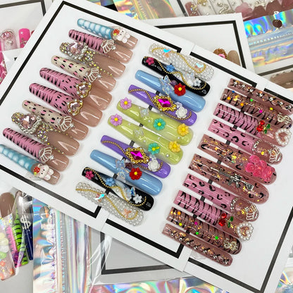 Custom Elegant 3D Decoration Ballerina Wearable Artificial Handmade Press on Nails 10PCS Hand Paint Trapezoid Nails Art Manicure