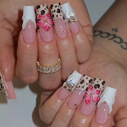 Long Coffin Press-On Nails for Girls Trendy INS Style Nails for Women Hot Girl Nail Tips with Glue