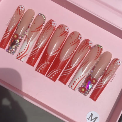 Exclusive Elegant French Design Private Label Short Matte Handmade Press Nails Fake Full Cover Rhinestone Acrylic Artificial