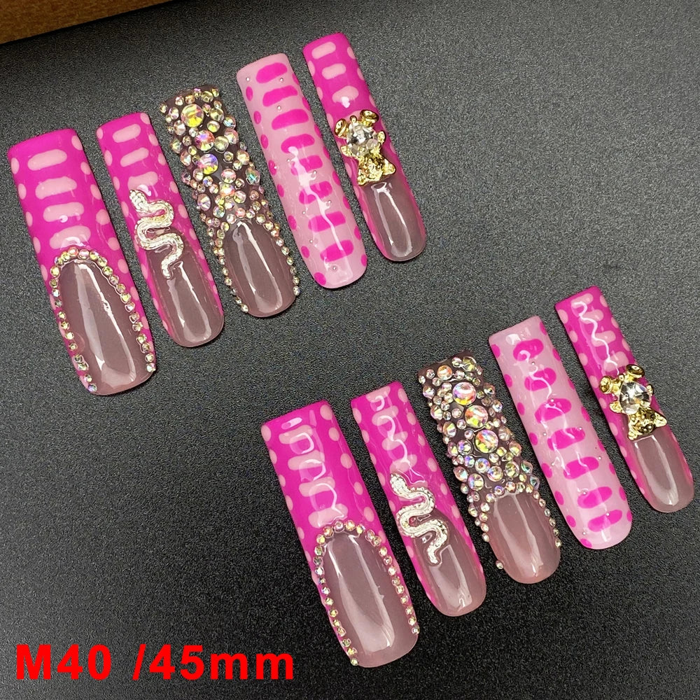Wholesale Best Quality Durable Acrylic Handmade False Press on Nails 10PCS Luxury Long Ballerina Artificial Fingernail with Glue