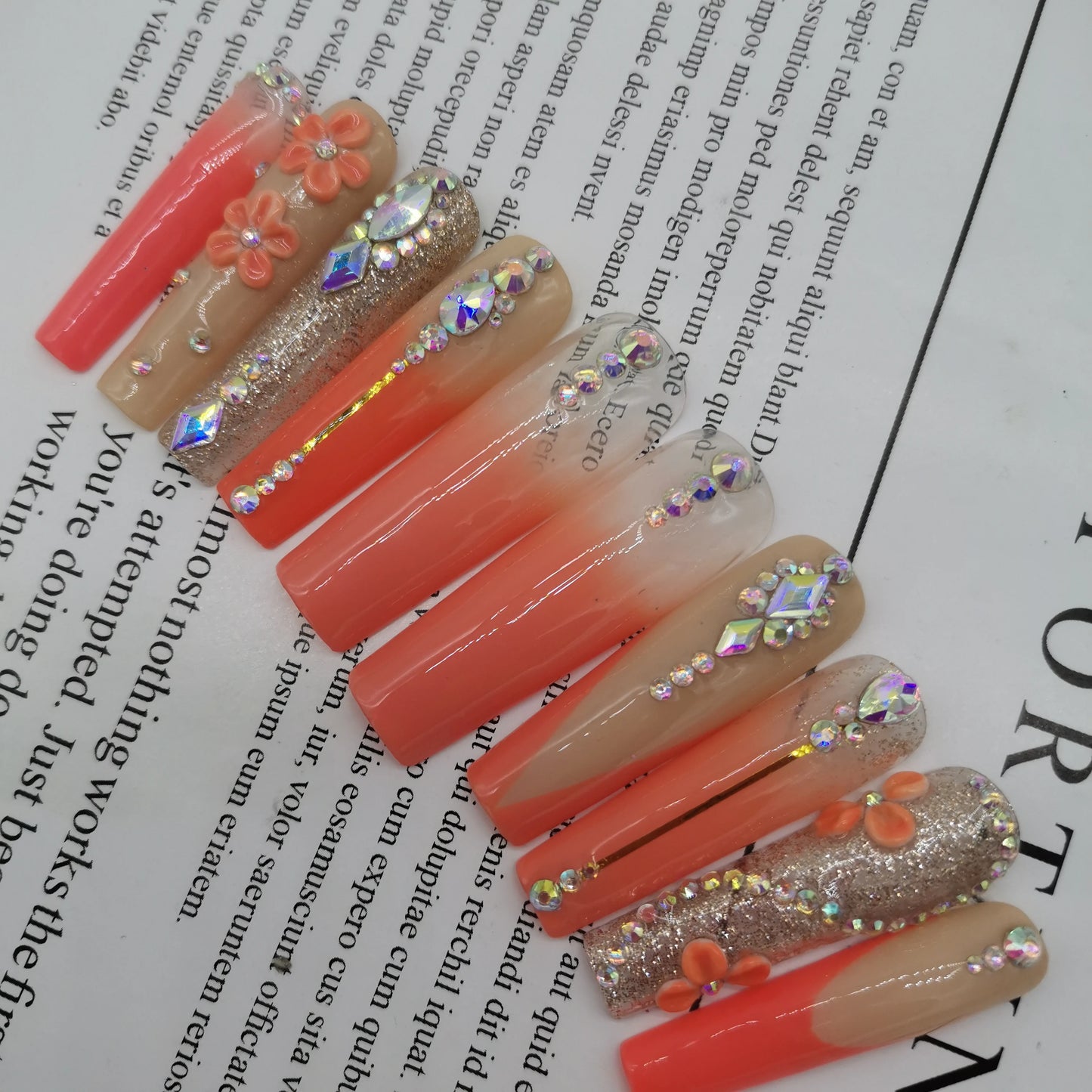 French Press on Nails Acrylic Hand Painted Designer Private Label Logo Customized Packaging Artificial Fingernails