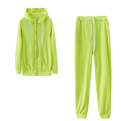 Fashion Trend Solid Color Plus Fleece Sports Color Sweater Two-piece Sets