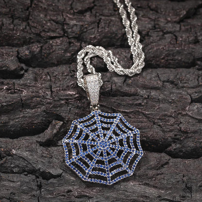 Claw Setting AAA+ CZ Stone Paved Bling Iced Out Spider Web Pendants Necklaces