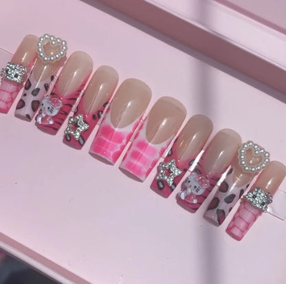 Exclusive Elegant French Design Private Label Short Matte Handmade Press Nails Fake Full Cover Rhinestone Acrylic Artificial