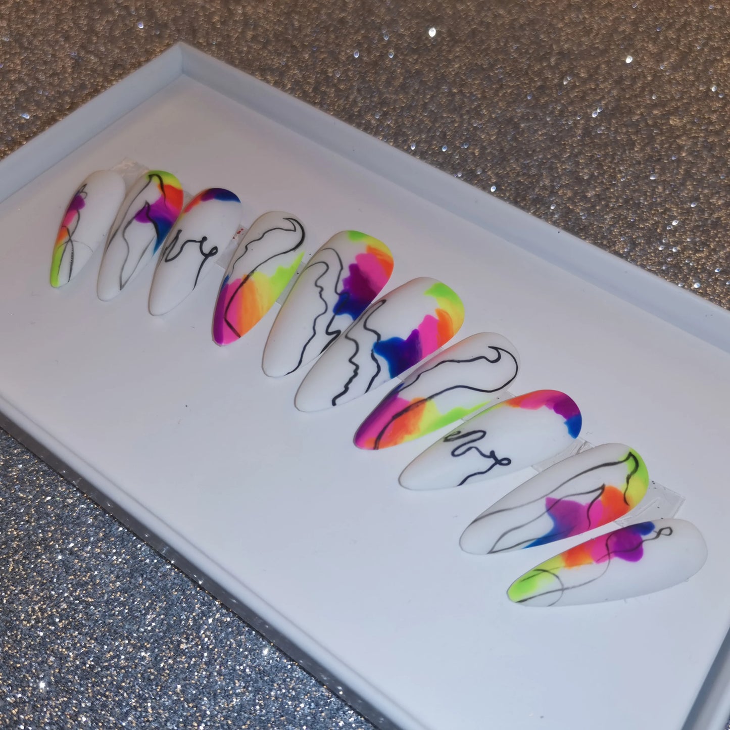 French Press on Nails Acrylic Hand Painted Designer Private Label Logo Customized Packaging Artificial Fingernails