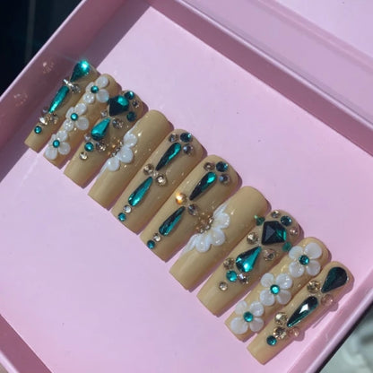 Exclusive Elegant French Design Private Label Short Matte Handmade Press Nails Fake Full Cover Rhinestone Acrylic Artificial