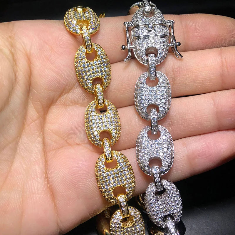 16"-30" Cubic Zirconia Solid Coffee Beans Pig Nose Link Chain Necklace