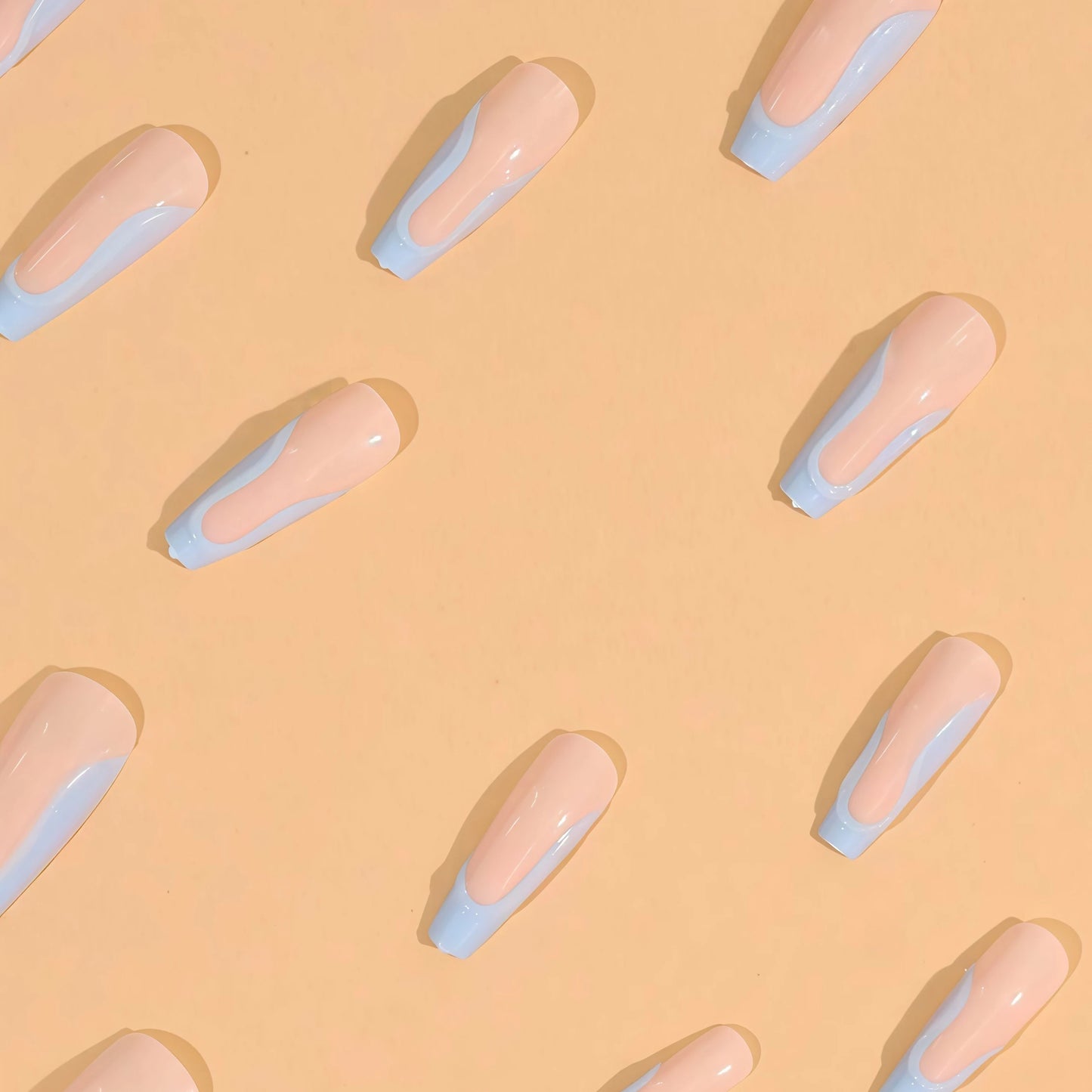 24pcs 3D Dimensional French Square Sky Blue ABS Acrylic Press-on Full Cover Fingernails Minimalist Luxury