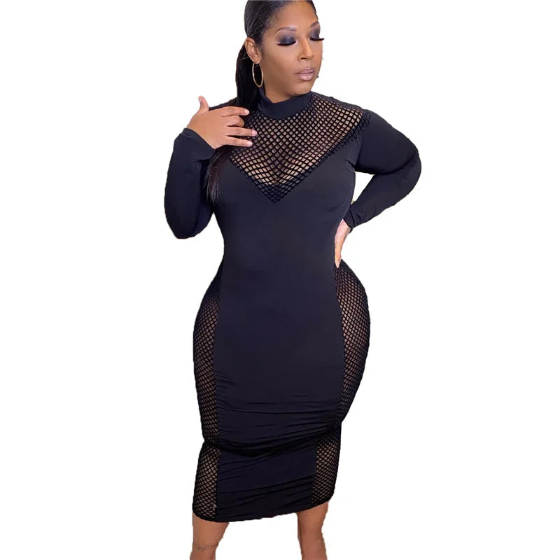 Long Sleeve Hollow Out Bodycon Dress