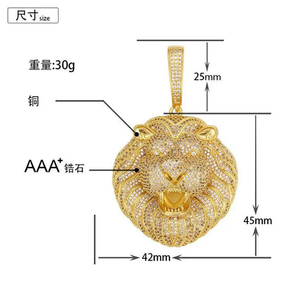 Prong Setting 3A+ CZ Stone Lion Pendants Necklace Jewelry (Gold Silver)