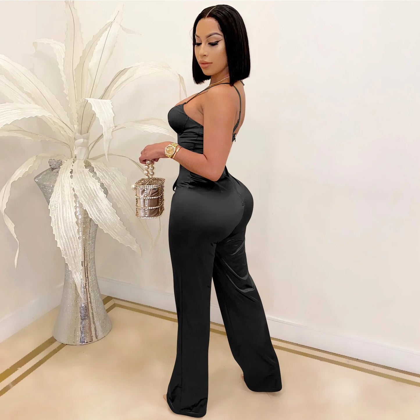 Spaghetti Strap Sleeve Straight Jumpsuits