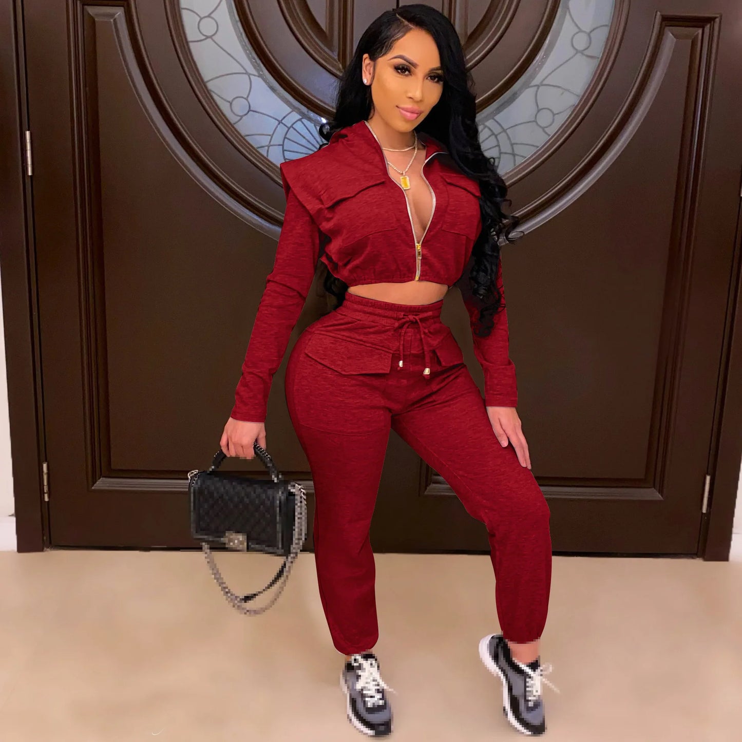 Solid Long Sleeve Two piece Sweatsuit Sets