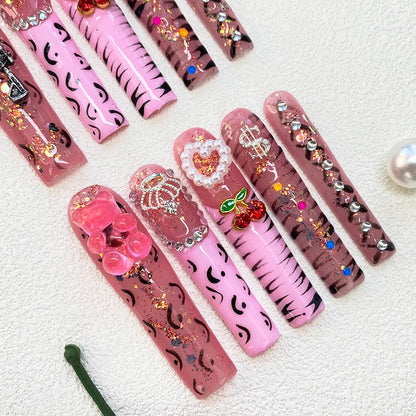 Custom Elegant 3D Decoration Ballerina Wearable Artificial Handmade Press on Nails 10PCS Hand Paint Trapezoid Nails Art Manicure
