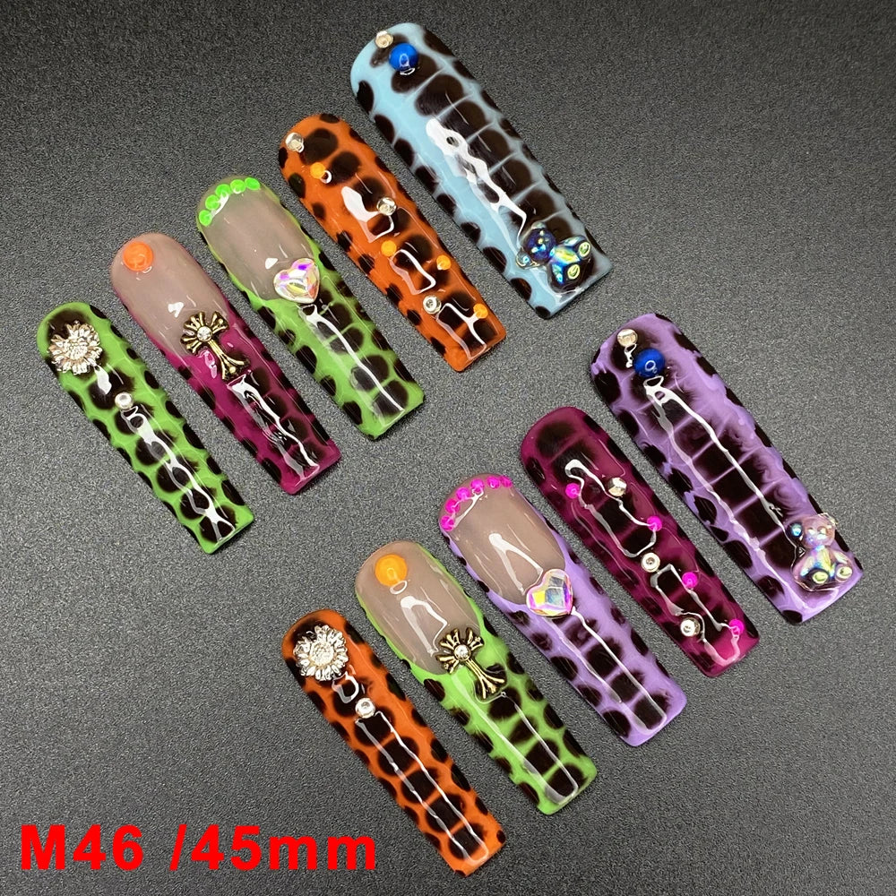 Wholesale Best Quality Durable Acrylic Handmade False Press on Nails 10PCS Luxury Long Ballerina Artificial Fingernail with Glue