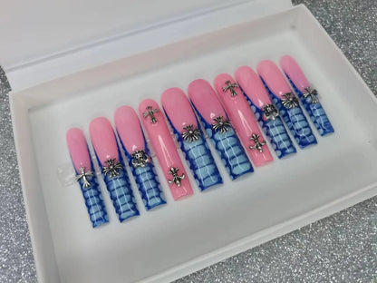 French Press on Nails Acrylic Hand Painted Designer Private Label Logo Customized Packaging Artificial Fingernails