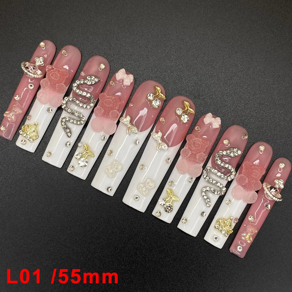 Wholesale Best Quality Durable Acrylic Handmade False Press on Nails 10PCS Luxury Long Ballerina Artificial Fingernail with Glue