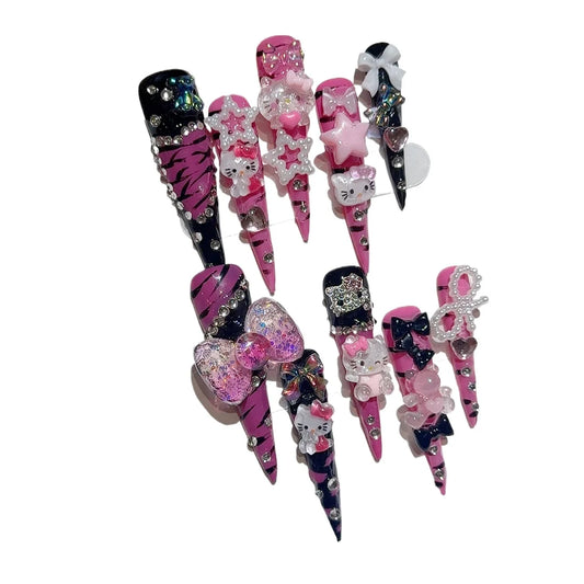 5.0 Extra-long Stiletto Hand-painted Zebra-print Kt Glam Girl Wearable Nails, High-end Personalized European/american Style,