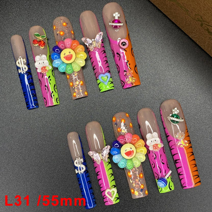 Custom Elegant 3D Decoration Ballerina Wearable Artificial Handmade Press on Nails 10PCS Hand Paint Trapezoid Nails Art Manicure