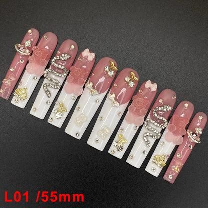 Custom Elegant 3D Decoration Ballerina Wearable Artificial Handmade Press on Nails 10PCS Hand Paint Trapezoid Nails Art Manicure