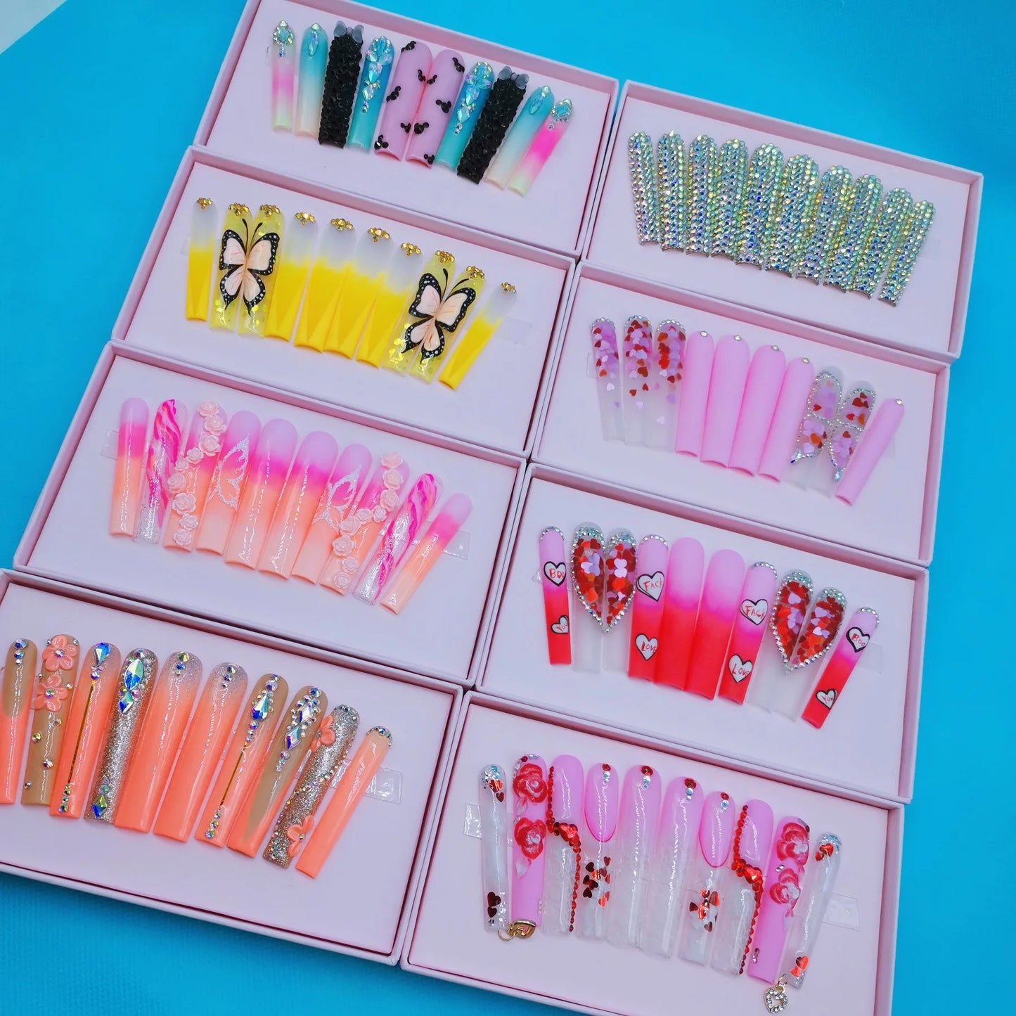 French Press on Nails Acrylic Hand Painted Designer Private Label Logo Customized Packaging Artificial Fingernails