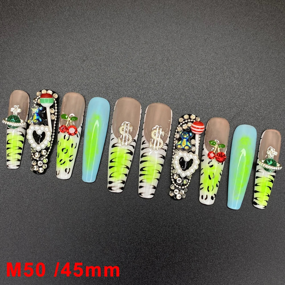 Wholesale Best Quality Durable Acrylic Handmade False Press on Nails 10PCS Luxury Long Ballerina Artificial Fingernail with Glue