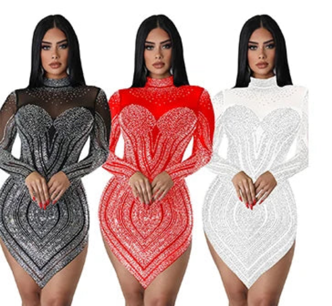 Znaim Luxury Sheer Patchwork Mini Dresses