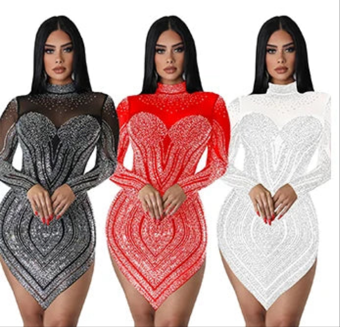 Znaim Luxury Sheer Patchwork Mini Dresses