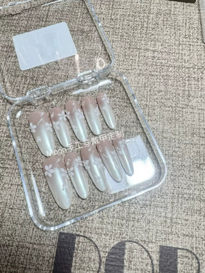 Moonlight Carved Wedding White Fairy Handmade Nails