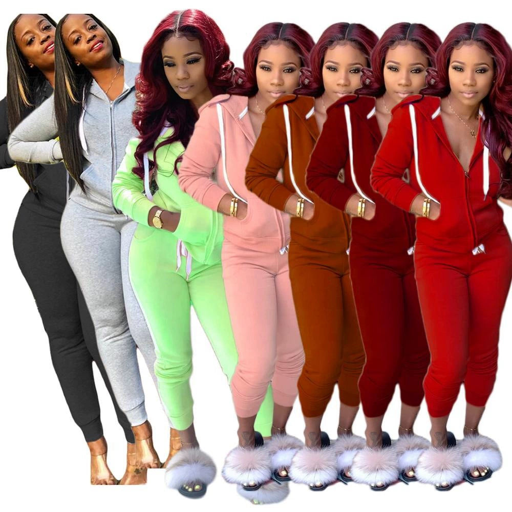 Fashion Trend Solid Color Plus Fleece Sports Color Sweater Two-piece Sets
