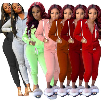 Fashion Trend Solid Color Plus Fleece Sports Color Sweater Two-piece Sets