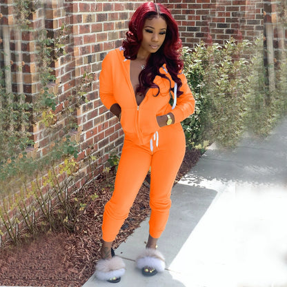Fashion Trend Solid Color Plus Fleece Sports Color Sweater Two-piece Sets