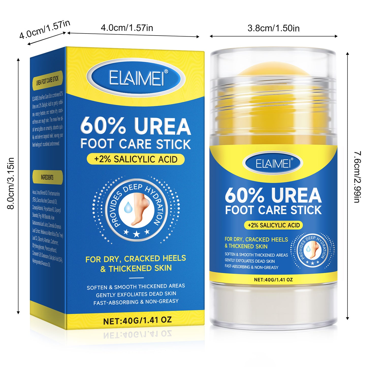 60% Urea 2% Salicylic Acid Foot Stick Cracked Repair Product Exfoliation Dead Skin Removal Softening Moisturize Smooth Skin Care