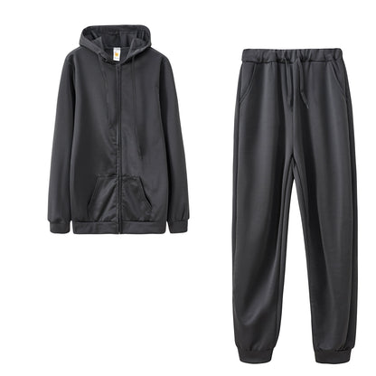 Fashion Trend Solid Color Plus Fleece Sports Color Sweater Two-piece Sets