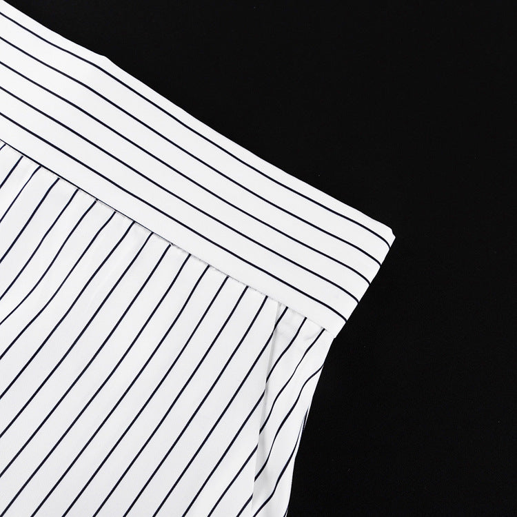 Striped Turn Down Collar Blazer + Split Skirt Sets