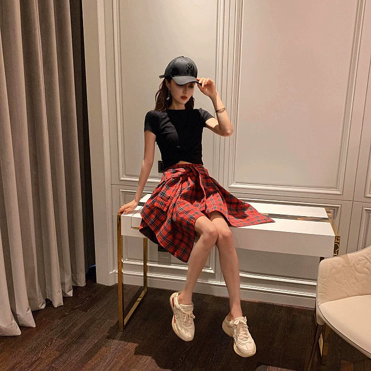 Casual Loose Youth Hip Hop Style Top + Skirt Sets Outfit