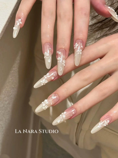 Moonlight Carved Wedding White Fairy Handmade Nails