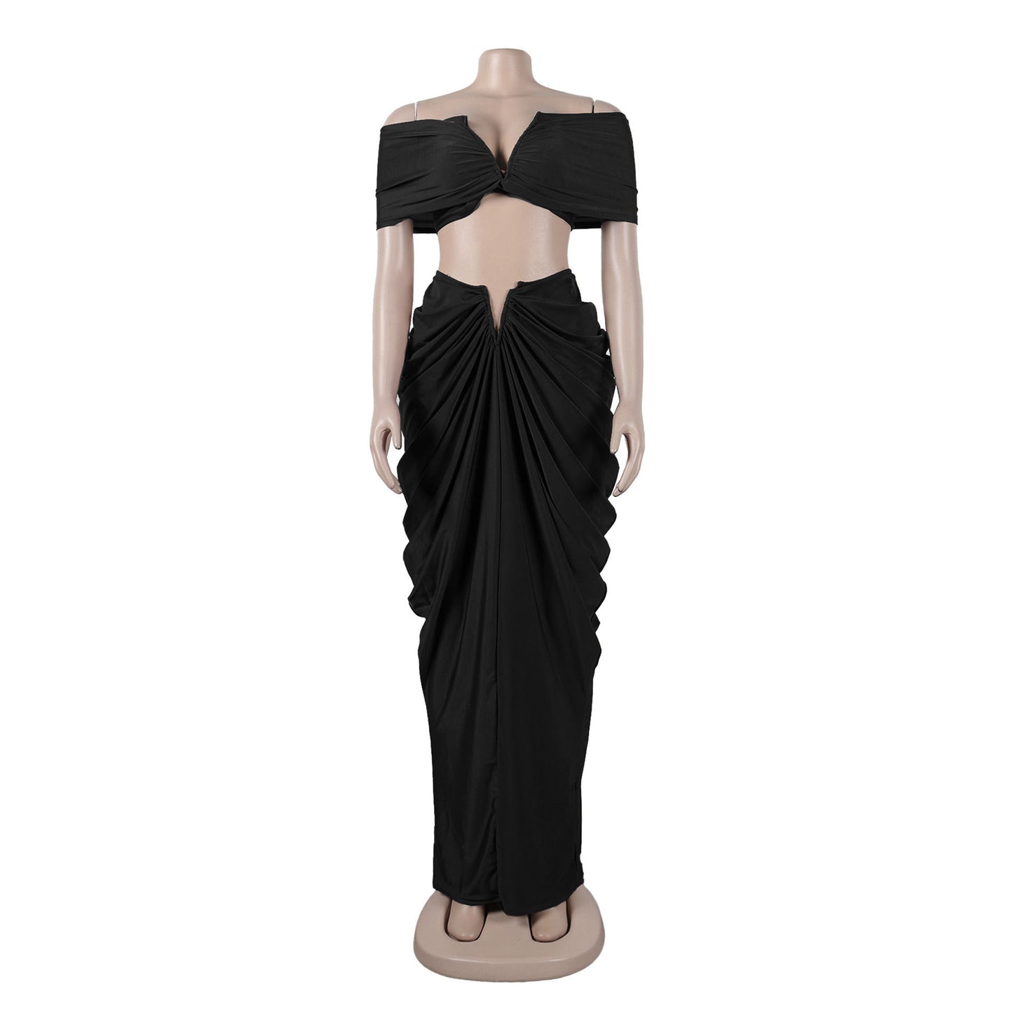 Off Shoulder Crop Top + Low Waist Maxi Skirt Outfits