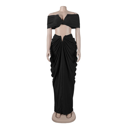 Off Shoulder Crop Top + Low Waist Maxi Skirt Outfits