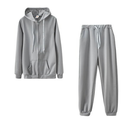 Fashion Trend Solid Color Plus Fleece Sports Color Sweater Two-piece Sets