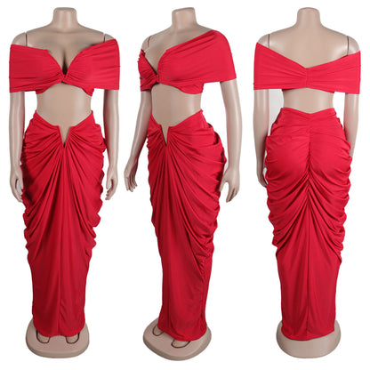 Off Shoulder Crop Top + Low Waist Maxi Skirt Outfits