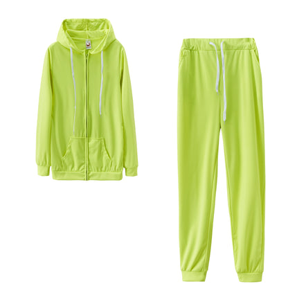 Fashion Trend Solid Color Plus Fleece Sports Color Sweater Two-piece Sets