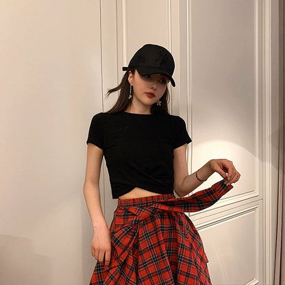 Casual Loose Youth Hip Hop Style Top + Skirt Sets Outfit