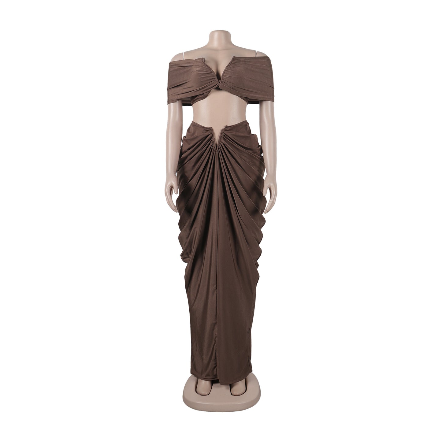 Off Shoulder Crop Top + Low Waist Maxi Skirt Outfits