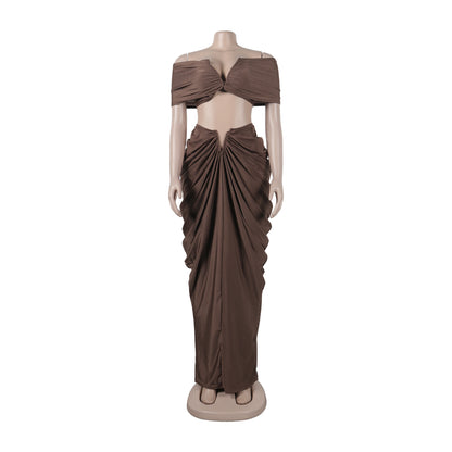 Off Shoulder Crop Top + Low Waist Maxi Skirt Outfits