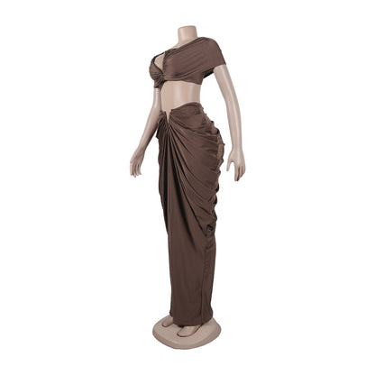 Off Shoulder Crop Top + Low Waist Maxi Skirt Outfits