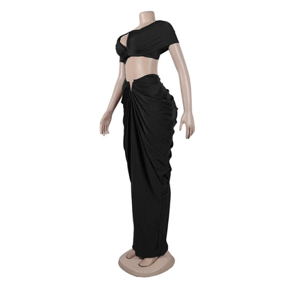 Off Shoulder Crop Top + Low Waist Maxi Skirt Outfits