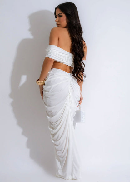 Off Shoulder Crop Top + Low Waist Maxi Skirt Outfits
